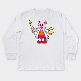 Cat as Painter with Brush & Paint Kids Long Sleeve T-Shirt